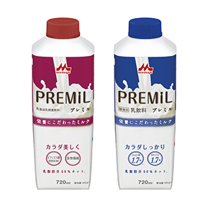 乳飲料「PREMILカラダしっかり」（右）と乳製品乳酸菌飲料「同カラダ美しく」