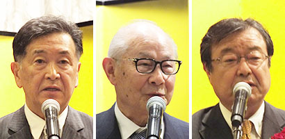 左から、亀井創太郎社長、國分勘兵衛会長、高藤悦弘専務