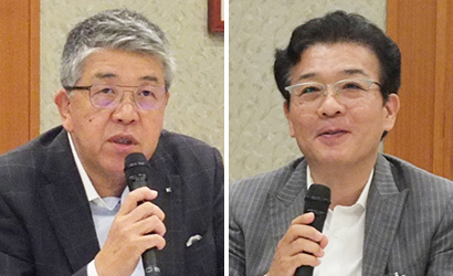 （左）トーコー・川崎勝裕代表取締役、（右）つぼ市製茶本舗・谷本順一社長