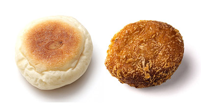 導入された「天然酵母クリームパン」（左）と「カレーパン」。