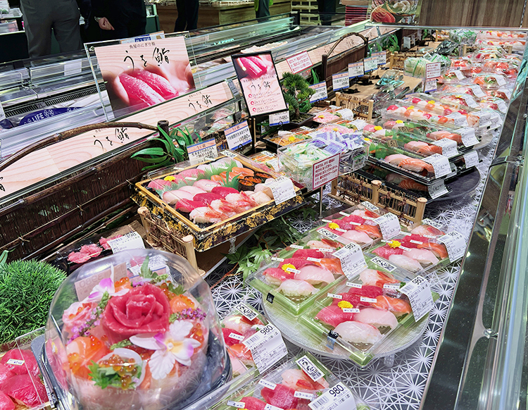 鮮魚部門で商品化するなど高品質化が進む握り寿司（ライフ ビエラ蒔田店）