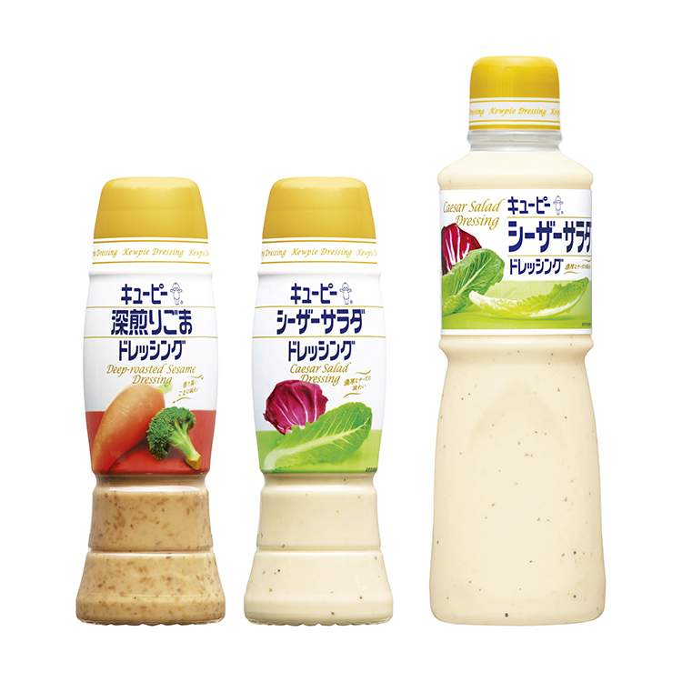 主力の「深入りごまドレッシング」は260ml、「シーザーサラダドレッシング」は260mlと600mlを追加