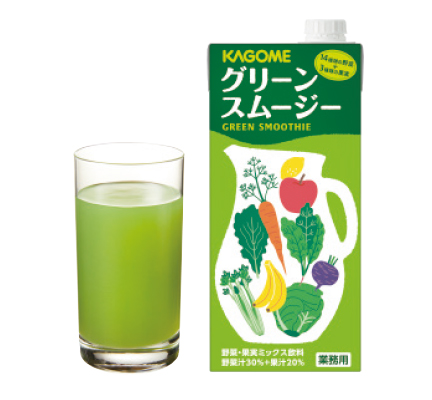 「ホテルレストラン用グリーンスムージー 1L」　規格＝1L／常温　※厚労省推進・健康日本21の目標値（1日350g）の約1/6である野菜60g分。野菜の全成分を含むものではありません。