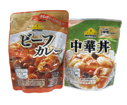 【最低限必要なのは、ごはん、おかず、水！】ビーフカレー200g 95円、中華丼210g 203円