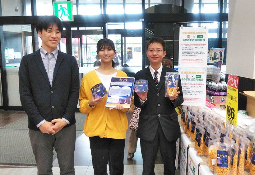 宮城農業高生栽培コメ使用パスタ、包装米飯を販売