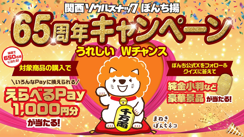 ぼんち、「ぼんち揚」発売65周年記念キャンペーン　650人に「えらべるPay…