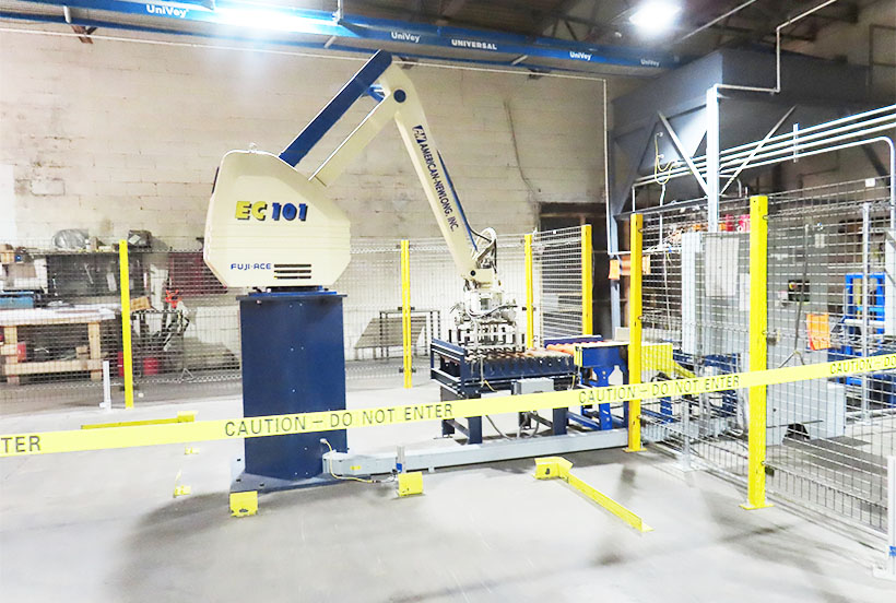 【Michigan Agricultural Commodities】袋詰め用に設置されたロボット。視察時は大豆の注文がなく稼働していない