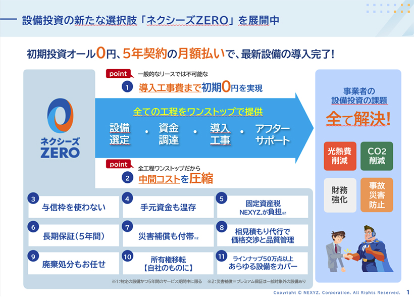 ネクシーズ、設備導入支援サービス「ネクシーズZERO」　初期費用ゼロを提案
