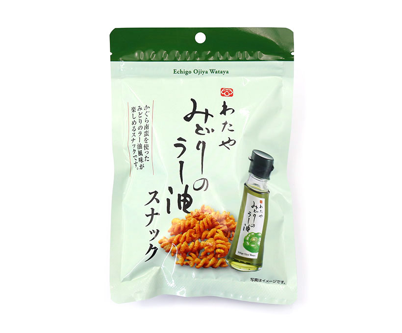 阿部幸製菓、「みどりのラー油」がスナック菓子に